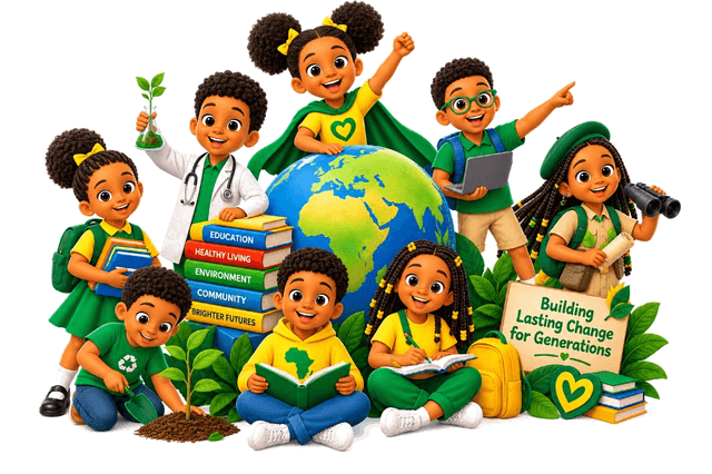 A school community with books and learning materials